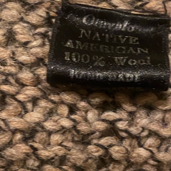 Native American Taupe Wool Chunky Zip Cardigan Sweater Fringe Boho Hippie Hood - Picture 9 of 9